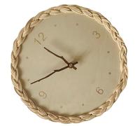 Tofficu Rattan Woven round Wall Clock Silent Non-ticking Quartz Movement Pastoral Style Decorative Clock for Living Room Home