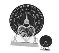 Tofficu Rotatable Perpetual Desk Calendar with Manual Circular Dial Metal Base and Wooden Disks Artistic Minimalist Date Month Weekday Display Office Ornament for Home and Workspaces