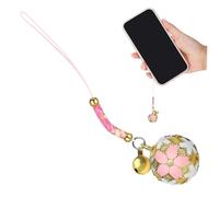 Tofficu Sakura Bell Hanging Pendant with Rope, Hollow Enamel Metal Cherry Blossom Charm for Bag and Backpack Decoration, Stylish White and Pink Floral Accessory for Women and Girls