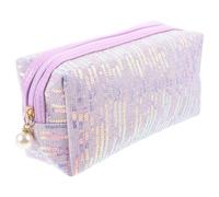 Tofficu Sequin Cosmetic Bag Travel Makeup Organizer Large Capacity Portable Purple Glitter Pouch 21X10X6.5Cm for-The-Go Lifestyles Like Gym or Weekend Travel