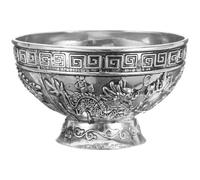 Tofficu Silver Tibetan Silver Dragon Phoenix Bowl Decorative Offering Cup Worship Food Container for Meditation Yoga Enthusiasts and Buddhist Believers