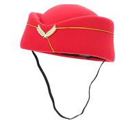 Tofficu Stewardess Beret Vintage British Stewardess Hats Costume Flight Hat Flight Attendant s Red Air Hostess Sailor Roleplay Costume Red Cap Bow Tie Felt France Miss