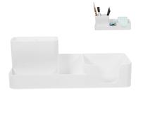 Tofficu Storage Container Plastic Desk Organizer with Divided Compartments and Inclined Pen Holder for Pens and Scissors, Suitable for Workplace and Nightstand Use