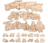 Tofficu Unfinished Slices Cutout, 50pcs Unpainted Blank Car Bicycle Vehicle Excavator Helicopter,Christmas Tree Train, Wooden DIY Craft Cutout to Paint Ornaments (Mixed Style)