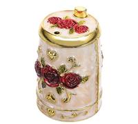 Tofficu Vintage Automatic Toothpick Holder Press Dispenser for Household Table, Portable Kitchen Toothpick Box with Stylish Gold White Red Rose Design