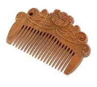 Tofficu Wooden Hair Styling Comb with Peony Carving 3.15 Inch Mini Portable Anti-Static Tool for Women Everyday Hair Care