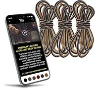 TOFL 108” Leather Boot Laces | Genuine North American Cowhide | Flat 9/64" Thick, Durable for Work & Hiking Boots, Brown With Stripe, 3 Pairs
