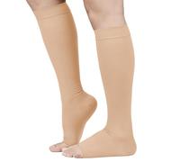 TOFLY® 30-40mmHg Graduated Compression Socks for Men & Women, Open Toe Knee High Compression Socks,Firm Support for Circulation Recovery,Shin Splints,Varicose Veins,Edema,Nursing, Beige L