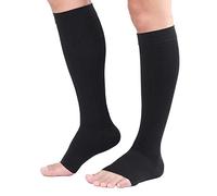 TOFLY® 30-40mmHg Graduated Compression Socks for Men & Women, Open Toe Knee High Compression Socks,Firm Support for Circulation Recovery,Shin Splints,Varicose Veins,Edema,Nursing, Black L