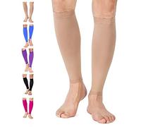 TOFLY® Calf Compression Sleeve for Men & Women, 1 Pair, Footless Compression Socks 20-30mmHg for Leg Support, Shin Splint, Pain Relief, Swelling, Varicose Veins, Maternity, Nursing, Travel, Beige XL