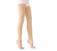 TOFLY® Medical Thigh High Compression Socks Footless for Women & Men, Opaque Support Hose, 15-20mmHg Graduated Compression Stockings with Silicone Band for Varicose Veins, Edema, DVT, 1 Pair Beige XL
