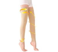 TOFLY® Medical Thigh High Compression Socks Footless for Women & Men, Opaque Support Hose, 15-20mmHg Graduated Compression Stockings with Silicone Band for Varicose Veins, Edema, DVT, 1 Pair Beige 3XL
