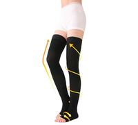 TOFLY® Thigh High Compression Socks for Women & Men (Pair), Open Toe, Opaque, Firm Support 30-40mmHg Graduated Compression Hose, Medical Compression Stockings for Varicose Veins, Edema, DVT,Black XXL