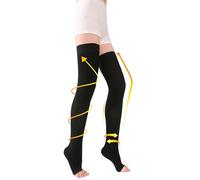 TOFLY® Thigh High Compression Stockings for Women & Men (Pair), Open Toe, Opaque 20-30 mmHg Graduated Compression Hose, Medical Compression Stockings for Varicose Veins, Edema, DVT, Travel,Black M