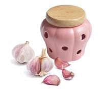 TOFOAN Ceramic Garlic Keeper with Bamboo Lid, Hollow Pumpkin Garlic Jar, Ventilated Storage Jar for 3-4 Garlic Bulbs, Eco-Friendly Cellar Pot,Easy-Clean Container for Kitchen Countertop