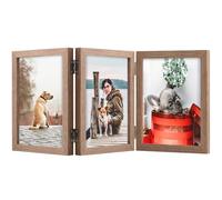 TOFOREVO 5x7 3 Picture Frame Triple Wooden Three Hinged Photo Frame Definition Glass Stand Vertically on Desktop or Tabletop