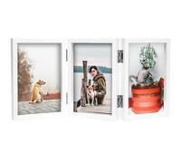 TOFOREVO 5x7 Picture Frame Triple Wooden Three Hinged Photo Frame Definition Glass Stand Vertically on Desktop or Tabletop White