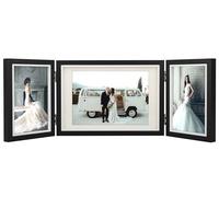TOFOREVO Three Picture Frame 4x6 and 5x7 Wooden Hinged Folding Photo Frame Definition Glass Stand Vertically on Desktop or Tabletop，Black