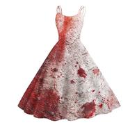 TOFOTL Halloween Costumes Dead Retro Style Cosplay Figure Flattering Goth | Sleeveless Party Blood Splatter Gothic Vampire Scary Zombie Skater Bride Flared Wedding Halloween Dresses for Women