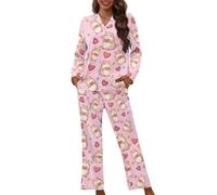 TOFRIMADE Pajamas for Women Set Long Pants Sleepwear Sets Soft Comfy Night Wear V-Neck Loungewear Cute Pajama House Wear, Heart Guinea Pig, S