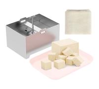 Tofu Press Kit, Food Grade Stainless Steel Tofu Maker, Pressure Adjustable Paneer Press for Home, Detachable Paneer Making Mold with Drip Tray, Dishwasher Safe(Silver Large)