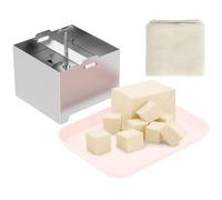 Tofu Press Kit, Food Grade Stainless Steel Tofu Maker, Pressure Adjustable Paneer Press for Home, Detachable Paneer Making Mold with Drip Tray, Dishwasher Safe(Silver Small)