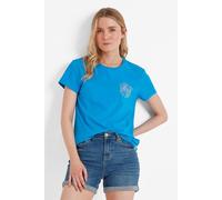 TOG24 Seaside Womens T-Shirt in Super Soft 100% Sustainable Cotton, Crew Neck, Small Graphic Print on Chest, Large Graphic Print on Back Azure Blue