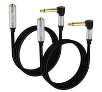 Togconn 0.6 Feet Right Angle 1/4 inch TS Extension Cable 2-Pack, 6.35mm 1/4" TS Male to Female Mono Adapter Jack,Quarter inch Headphone Guitar Extension Cable, Hi-Fi Sound, Gold Plated Connectors