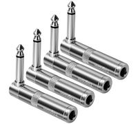 Togconn 90 Degree 1/4 Inch TS Audio Extension Adapter 4-Pack, Right Angle 6.35mm 1/4" TS Mono Male to Female Heavy Duty Metal L-Shaped Connector for Speaker, Guitar, Microphone Cables