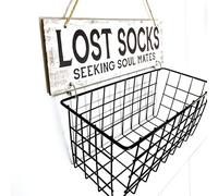 Togestar Lost Socks Laundry Sign And Basket, Wall-Mounted Lost Sock Organizer, Laundry Room Organization