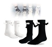 TOGETDREAM 2 Pair Funny Magnetic Suction 3d Doll Couple Socks, Holding Hands Socks for Women Men, Funny Couple Hand in Hand Socks Novelty Friendship Socks Show Off Casual Socks Gifts (white and black)
