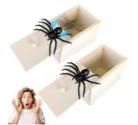 TOGETDREAM 2 Pieces Spider Box Prank, Spider in a Box Prank Funny Scare Box Wooden Scary Spider Prank Toys Hidden in Case Prank Joke Trick Play Toys Realistic Rubber Spider for Halloween Christmas