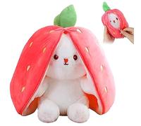 TOGETDREAM Easter Plush Bunny Toy, Soft Plush Toy 25cm Carrot Strawberry Plushies Doll, Cute Cuddly Stuffed Animals Hide And Seek Rabbit Muppet Toys Birthday Gifts for 12+ Years Old Kids (pink)