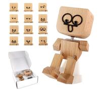 TOGETDREAM Shaking Wooden Man Figurine, Handmade Shaking Feet Wooden Doll with 12 Expressions Figure That Sways Handmade Man Figurine Funny Wood Desktop Car Dashboard Decor for Desk Car