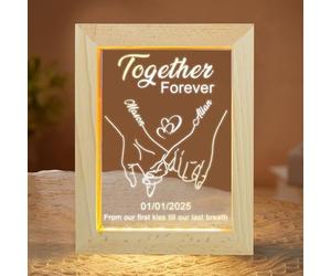Together Forever from Our First Kiss Till Our Last Breath Personalized Couple Name Acrylic Frame Light Custom Couple Holding Hands LED Night Light Shadow Box Gift for Couple Wife