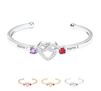 Together Forever - Personalized Birthstone Bracelet, infinity heart Custom Name Bracelets for Women, Customizable Birthday Gifts for Lover Girlfriend Couples Mom Wife Mother's Day (Silver)