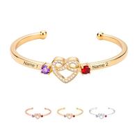 Together Forever - Personalized Birthstone Bracelet, infinity heart Custom Name Bracelets for Women, Customizable Birthday Gifts for Lover Girlfriend Couples Mom Wife Mother's Day (Gold)