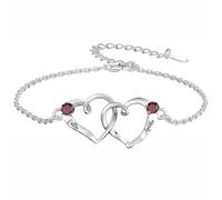 Together Forever - Personalized Couple Birthstone Bracelet, Custom Engraved Name Infinity Linked Heart Bracelet with 2 Birthstones, Couple Promise Bracelets Jewelry Gift for Women