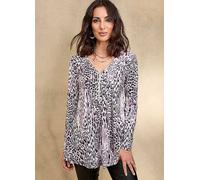 Together Grey Animal Zip Pintuck Blouse Grey