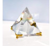 Together-life Crystal Pyramid Prism, Feng Shui Crafts Meditation Crystal with Gold Stand for Home Office Art Decor, Pyramids Gift, Stand for Prosperity, Positive Energy and Good Luck(8cm)