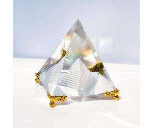 Together-life Crystal Pyramid Prism, Feng Shui Crafts Meditation Crystal with Gold Stand for Home Office Art Decor, Pyramids Gift, Stand for Prosperity, Positive Energy and Good Luck(6cm)