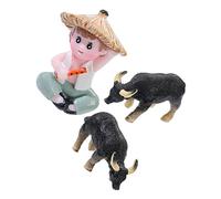 TOGEVAL 1 Set Miniature Farm People and Animals Figures Tiny Resin Farm Playset with Pastoral Boy and Ox for Micro Landscape Decor and Play Mini Barn Decoration