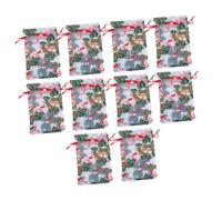 TOGEVAL 10Pcs Christmas Drawstring Candy Pouch Bags 10X15Cm Gold Foil Bell Decorated Present Wrap Bags for Holiday Candy and Small