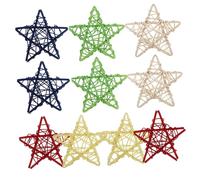 TOGEVAL 10Pcs Colorful Rattan Star Decorations for Home Kindergarten Office Party Woven Five-pointed Stars in Red Yellow Blue Green White Multi-use Hanging Ornament