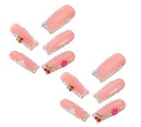 TOGEVAL 10pcs Decorative Nail Art Fake Nails Rhinestone Charms and Flower Patterns for Spring Manicure for Women and Girls DIY Extensions