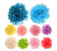 TOGEVAL 10pcs Dog Collar Flowers with Metallic Dot Chiffon Fabric, Floral Pet Collar Accessories for Small Dogs, Puppy Grooming Charms for Daily Walks and Party Decorations