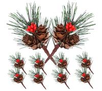 TOGEVAL 10pcs Mini Christmas Tree Accessories Needles Decorations Trees Artificial Pine Holiday Pine Cone Stems Christmas Decoration Small Picks for Wreaths Picks Fake Green