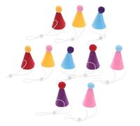 TOGEVAL 10pcs Mini Pet Birthday Hat Party Decor for Dog Cat Small Animals Holiday Cone Cap Pom Poms for Birthday Party Supplies
