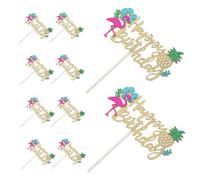TOGEVAL 10pcs Tropical Flamingo Cake Decoration Hawaii Themed Party Decorations Cute Beach Cake Decor Tropical Cupcake Beach Topper Birthday Toppers