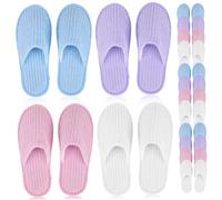 TOGEVAL 12 Pairs Non-slip Disposable House Slippers Coral Fleece Guest Slippers for Home Spa Hotel Travel Fits Lightweight Comfortable Footwear in Purple White Pink Blue